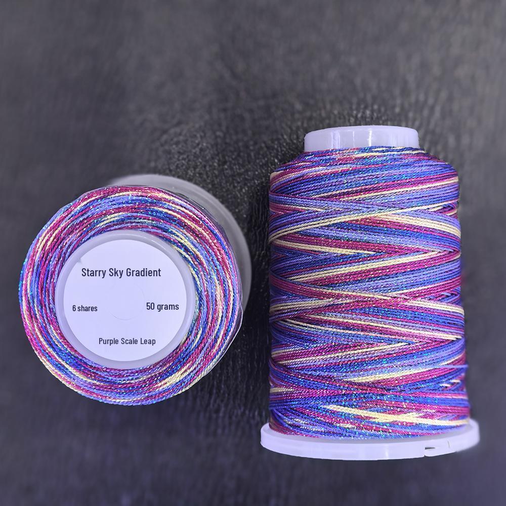 Starry Sky Gradient Yarn: 6-Strand Purple Illusion Tassel for DIY Bracelet & Handmade Weaving Accessories.