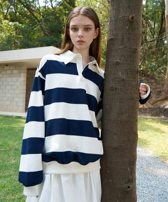 MOOD INSIDE WOMAN (Woman) Striped Rugby Collar Sweatshirt_3 Colors