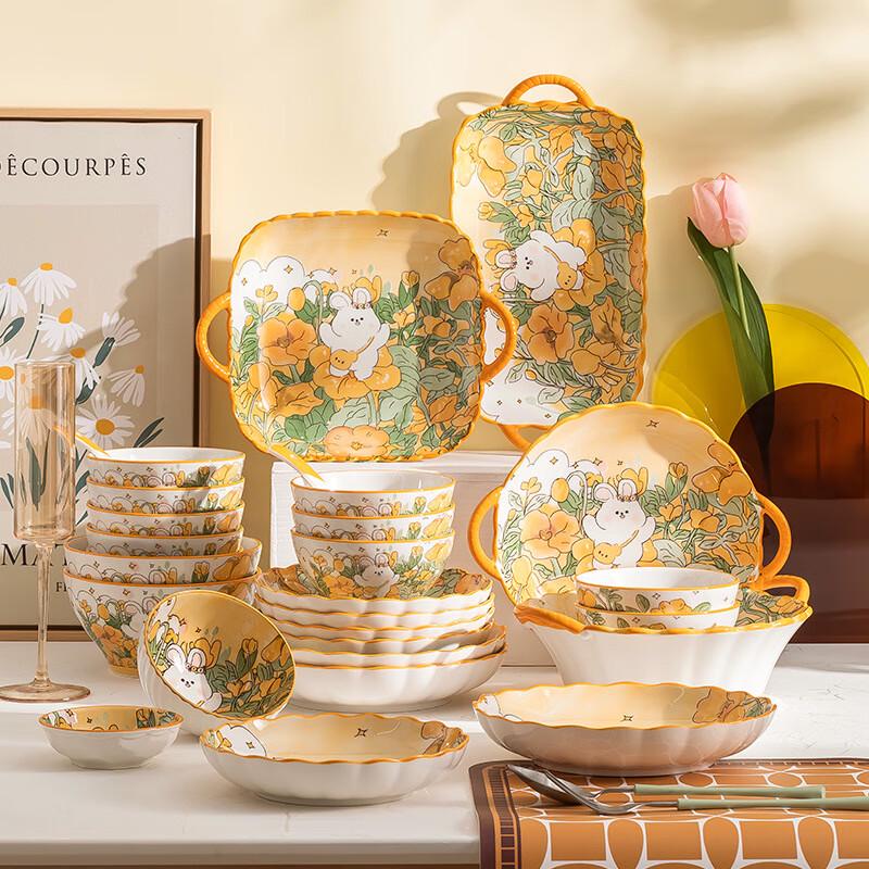 

Керамічний столовий сервіз Hecai Flower Rabbit на 16 предметів