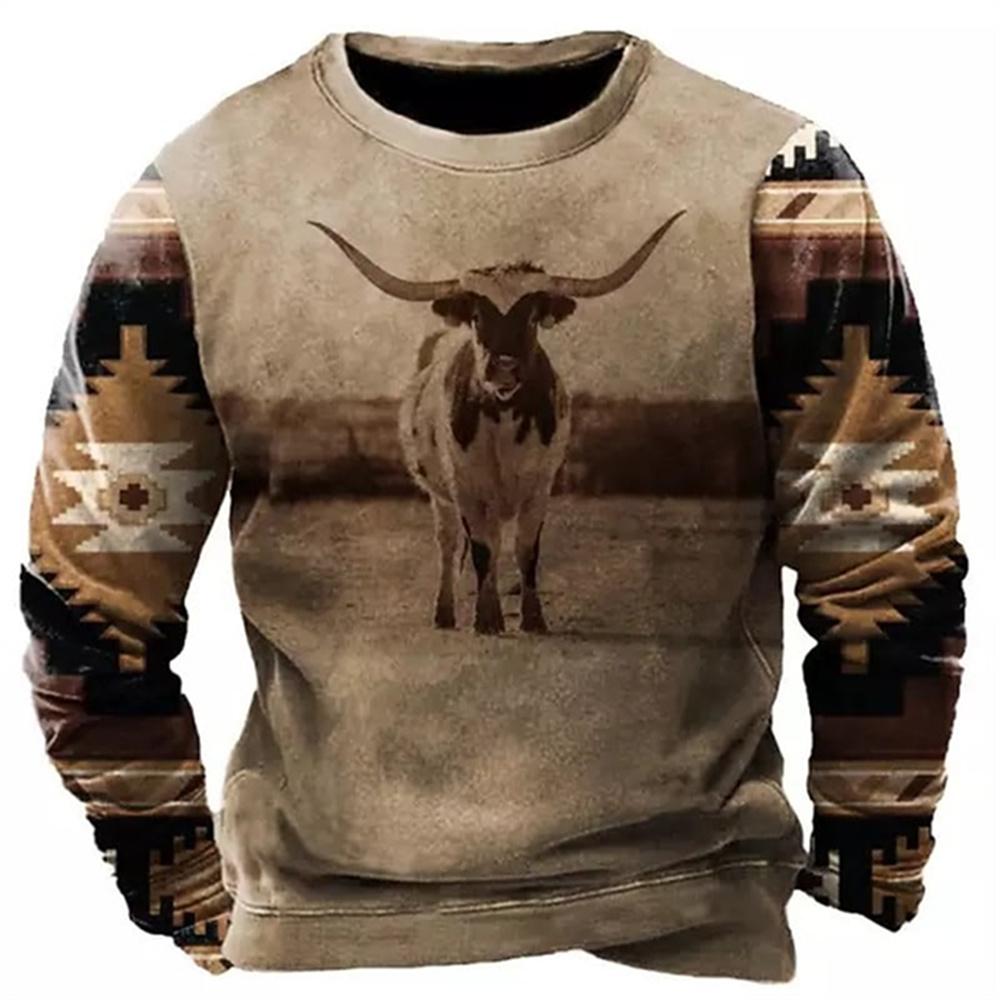 Vintage pánská mikina Kovbojské tričko s grafickým vzorem Etnický styl Potisk Svetr Oversized Muži Oblečení Neformální Top