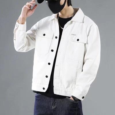 Men's Denim Jacket Solid Color Turn Down Collar Casual Male Jean Coats Cargo Button Outerwear