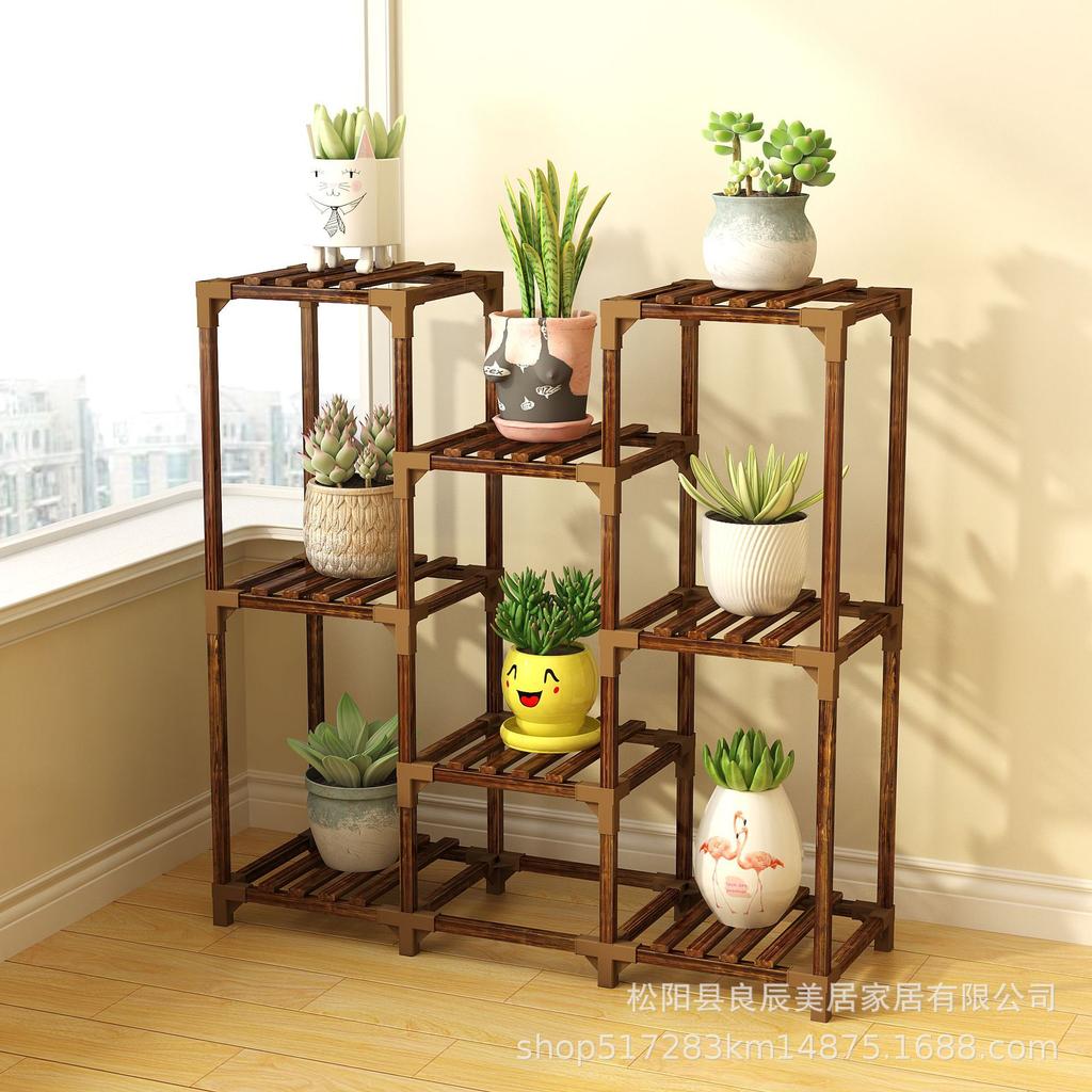 Solid Wood Minimalist Stable Balconysucculent Storage Shelf Multi-layer Flower Pot Rack Waterproof Green Bonsai Trellis