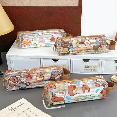 Cartoon Capybara Pencil Case High-Capacity Anime Storage Bag Kawaii Transparent Waterproof Pencil Case Student Stationery Gifts