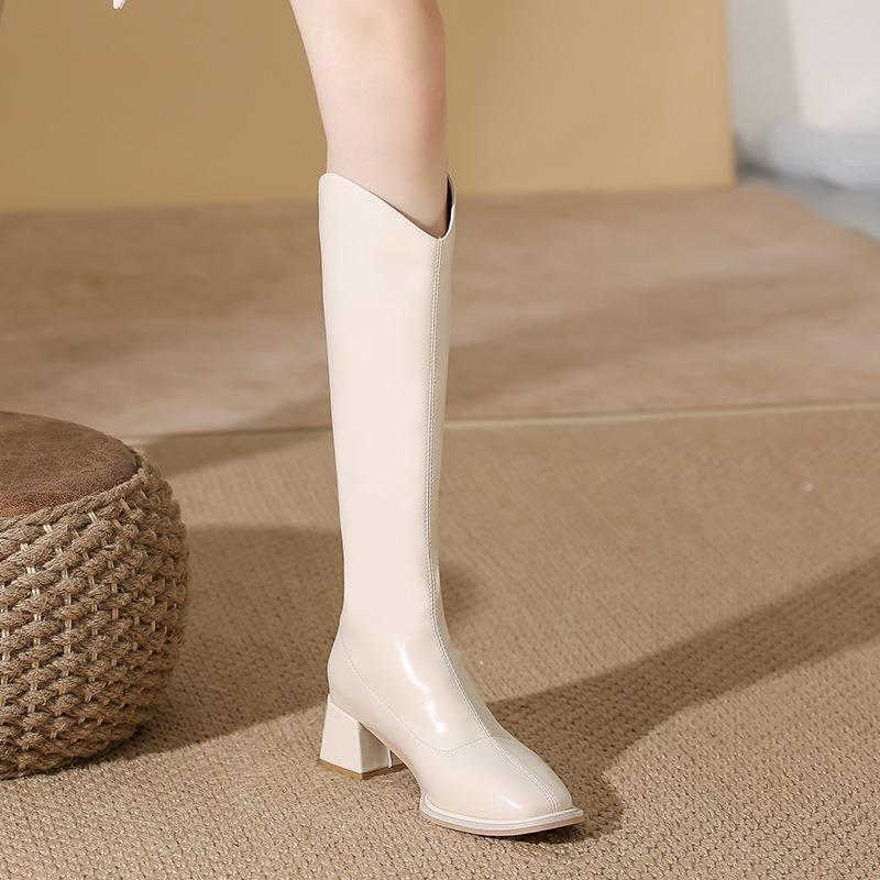 White boots Western boots Women's autumn and winter new thick heel square head small boots High heel boots Women's