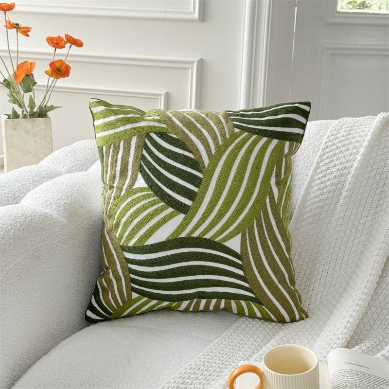 Green Plant Embroidered Decorative Throw Pillow Case Leaves Pattern Boho Cushion Covers For Living Room Sofa Bed Home Decor