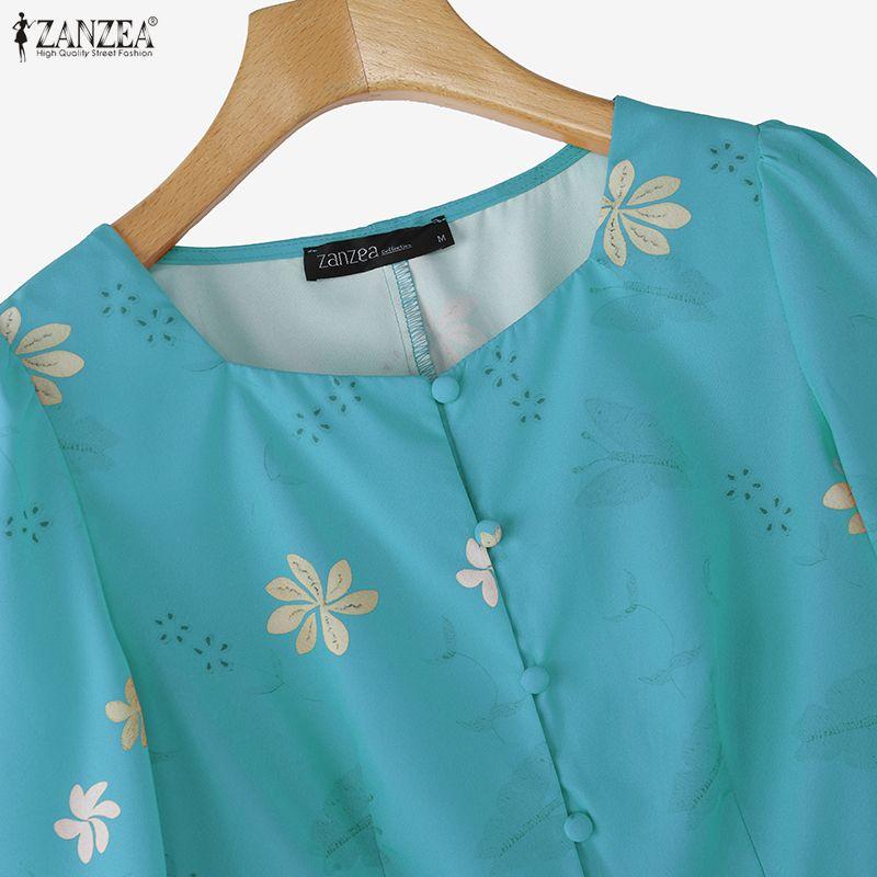 ZANZEA Women Casual Round Neck 3/4 Sleeve Elegant Floral Blouse