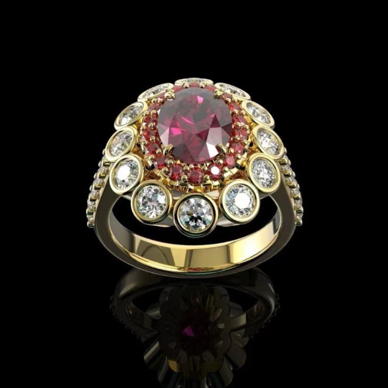 New Jewelry Catwalk Ring, Creative Red Diamond Atmospheric Women's Diamond Hand Jewelry