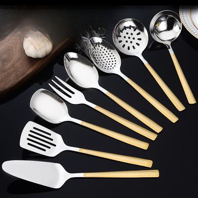 Stainless Steel Spatula Hot Pot Spoon and Kitchenware Set Cooking Spoon Spatula Frying Spoon Titanium-gold Plated Kitchenware