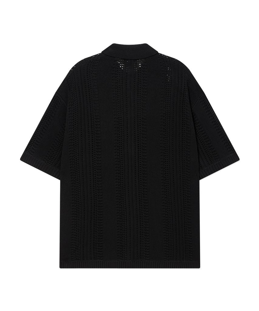 COVERNAT Crochet Half Knit Shirt Black