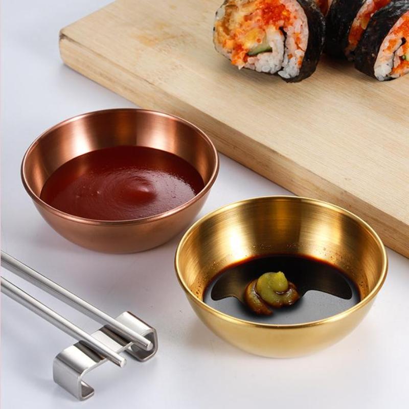 1Pcs Stainless Steel Golden Colorful Sauce Dishes Appetizer Seasoning Serving Dishes Sets Tray Splice Plates Kitchen Tableware