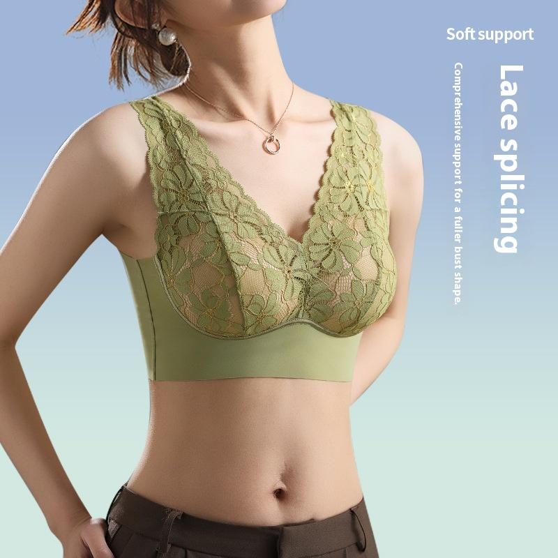 Damsexig spetsbehå med trådlös samlande väst Stor U-rygg Underkläder L-3XL