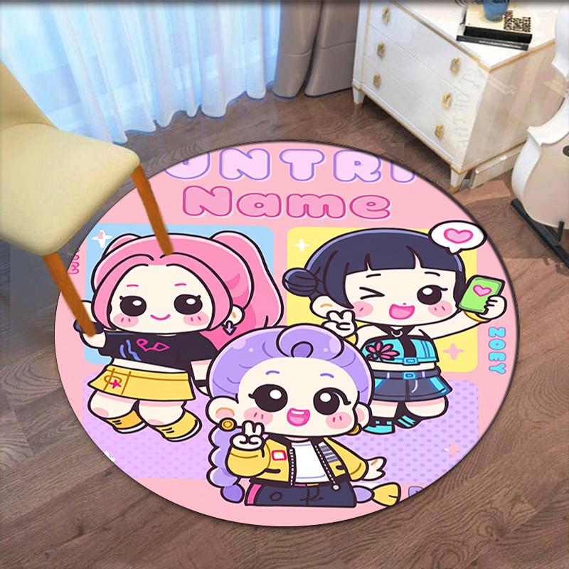 Custom Name KPop Demon Hunters Printed Round Rug Carpet Chair Rug Area Rug Entryway Doormats,for Office Chair Living Room Bedroom Kitchen Room.