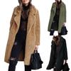 Women Winter Thicken Plush Lapel Solid Color Long Sleeve Warm Cardigan Midi