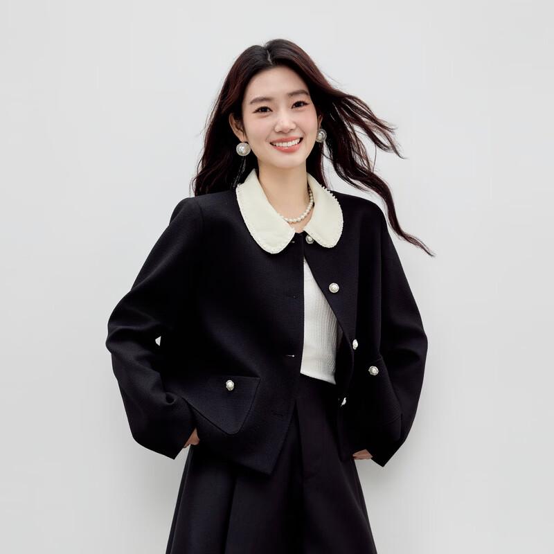 Women s Pearl Button Detachable Collar Jacket L