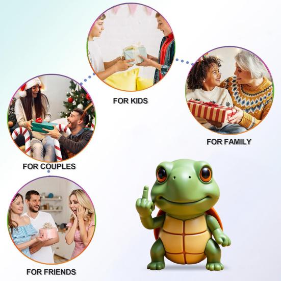 Middle Finger Turtle Figurine Resin Cartoon Turtle Statue Desk Buddy Hand-Painted Turtle