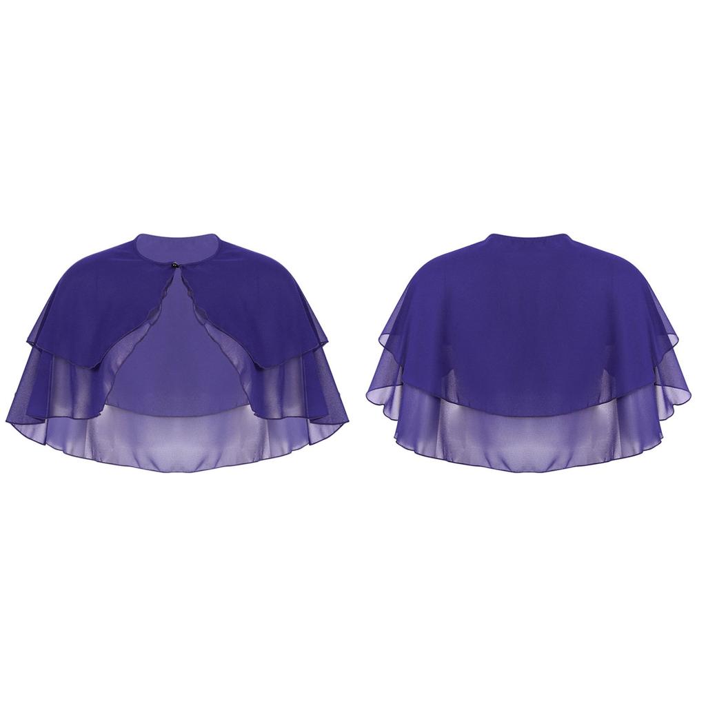 Women Elegant Pure Color Chiffon Shawl Cape Ruffle 2-Layer Chiffon Wraps Bolero Dress Accessory for Party Wedding