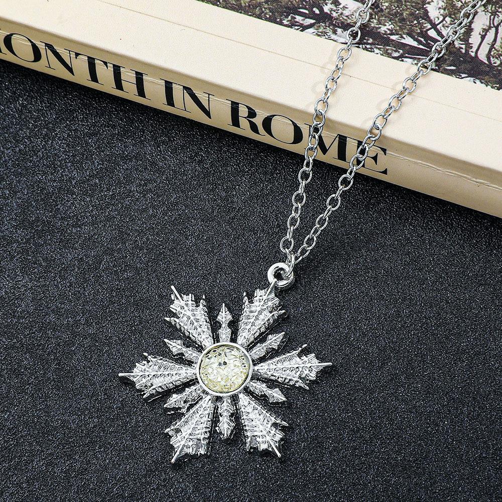 Frozen Anna Elsa Necklace Crystal Snowflake Pendant COS Props Necklace Christmas Gift Pendant 60CM