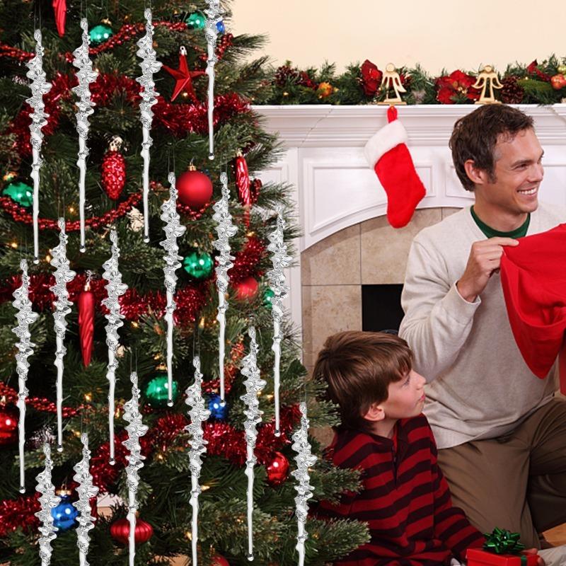 Transparent Acrylic Icicle Ornaments for Christmas Tree Decoration Crystal Hanging Pendant Icicles Drop Xmas Wedding Decor