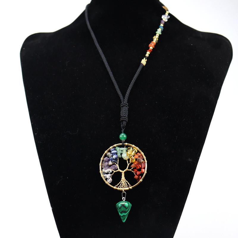 Artificial Agate Tree Of Life Pendant Necklace With Crystal Drop For Women
