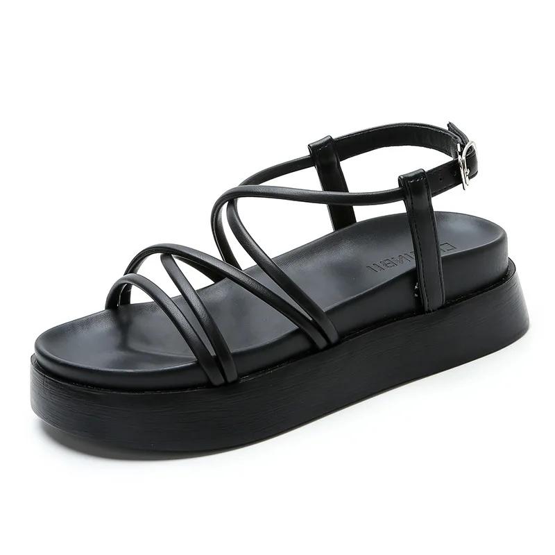 

2026New Summer Soft Sole Platform Sandales for Women Fashion Thick Sole Wedge Women Shoe Casual Roman Sandals Sandalias De Mujer 33 чорний