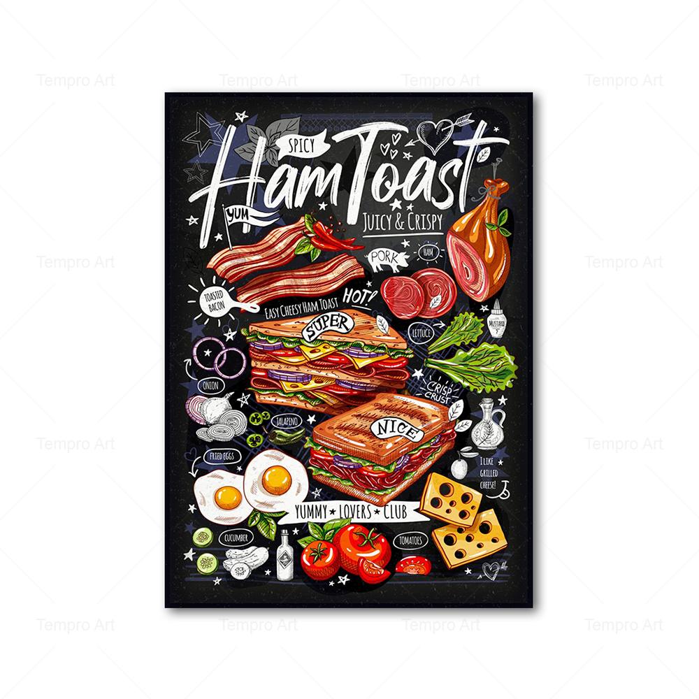 Kitchen Decor Pizza Sandwich Hamburger Food Poster Canvas Painting Prints Nordic Wall Art Pictures Restaurant Home Decoration