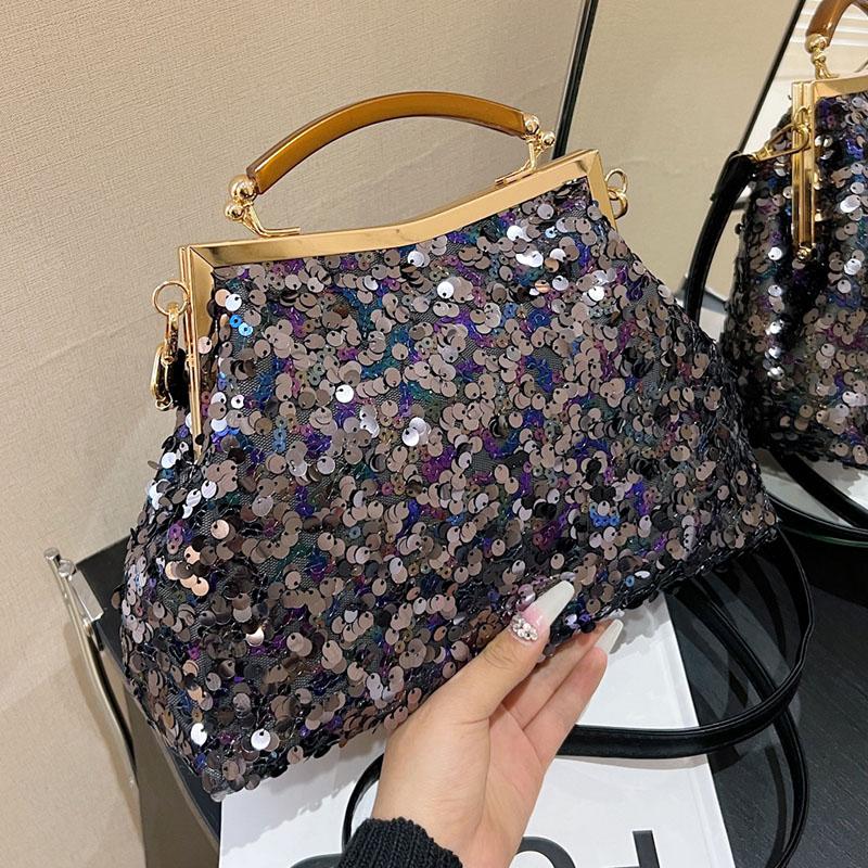 Glitter Sequin Shell Clip Evening Clutch for Women