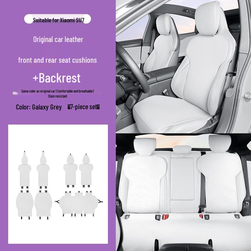 Xiaomi SU7 Universal Semi-Wrapped Leather Seat Cushion - All-Season Car Seat Cover and Protector Front+Rear Cushions Full Set/7 pcs