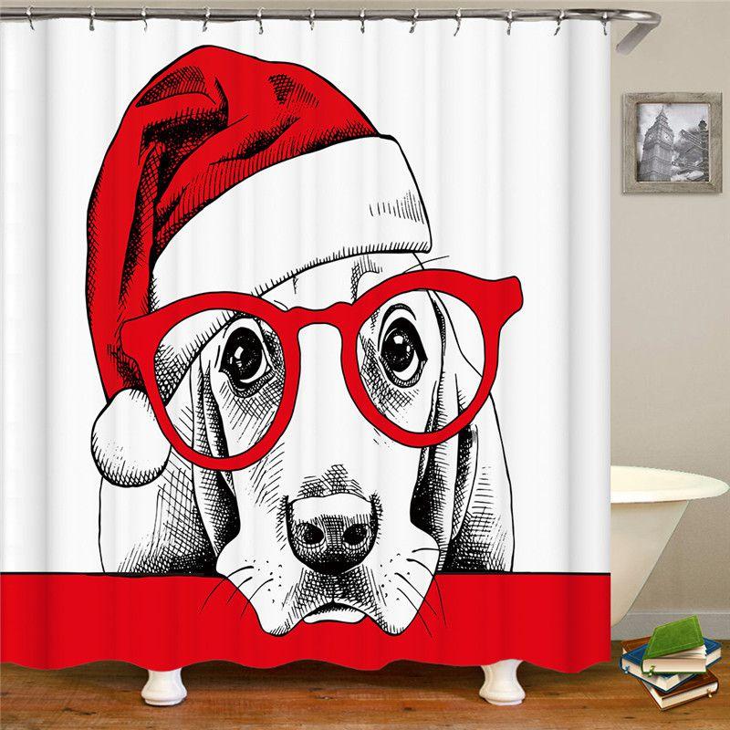Curtain Christmas Shower With Hook Waterproof Bathroom Decoration Santa Claus