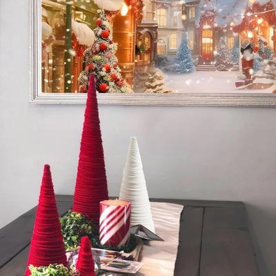 Yousheng Samt Weihnachts-Kegelbaum Dekorationen Weihnachts Beflockter Baum Tischmittelstück für Winter Bauernhaus Etagen Tablett Kamindekoration