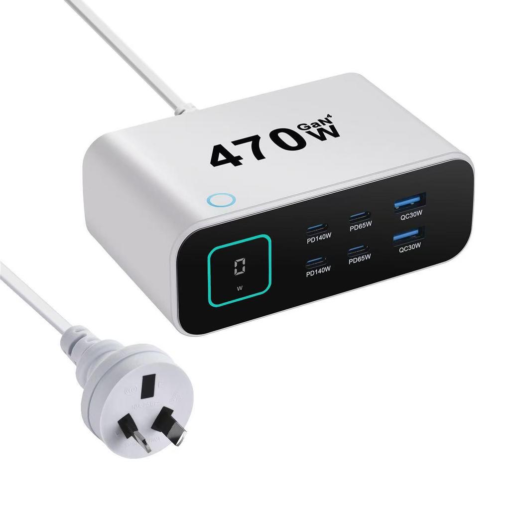 TFT Display Desktop Multi-functional Gallium Nitride PD3.1 140W 470W Multi-port Fast Charger