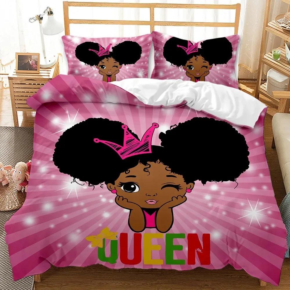

African American Black Girl Duvet Cover Set,Black Girl Magic Bedding Set,3D Comforter Cover,Birthday Gift For Black Women Girls 70x133cm 2pcs