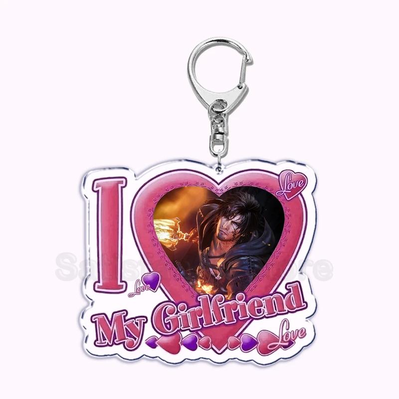 Pfp Sephiroth Acrylic KeyChain Pendant Key Ring I Love My Boyfriend Girlfriend Pink Heart Keyring for Bag Pendant Jewelry Gifts