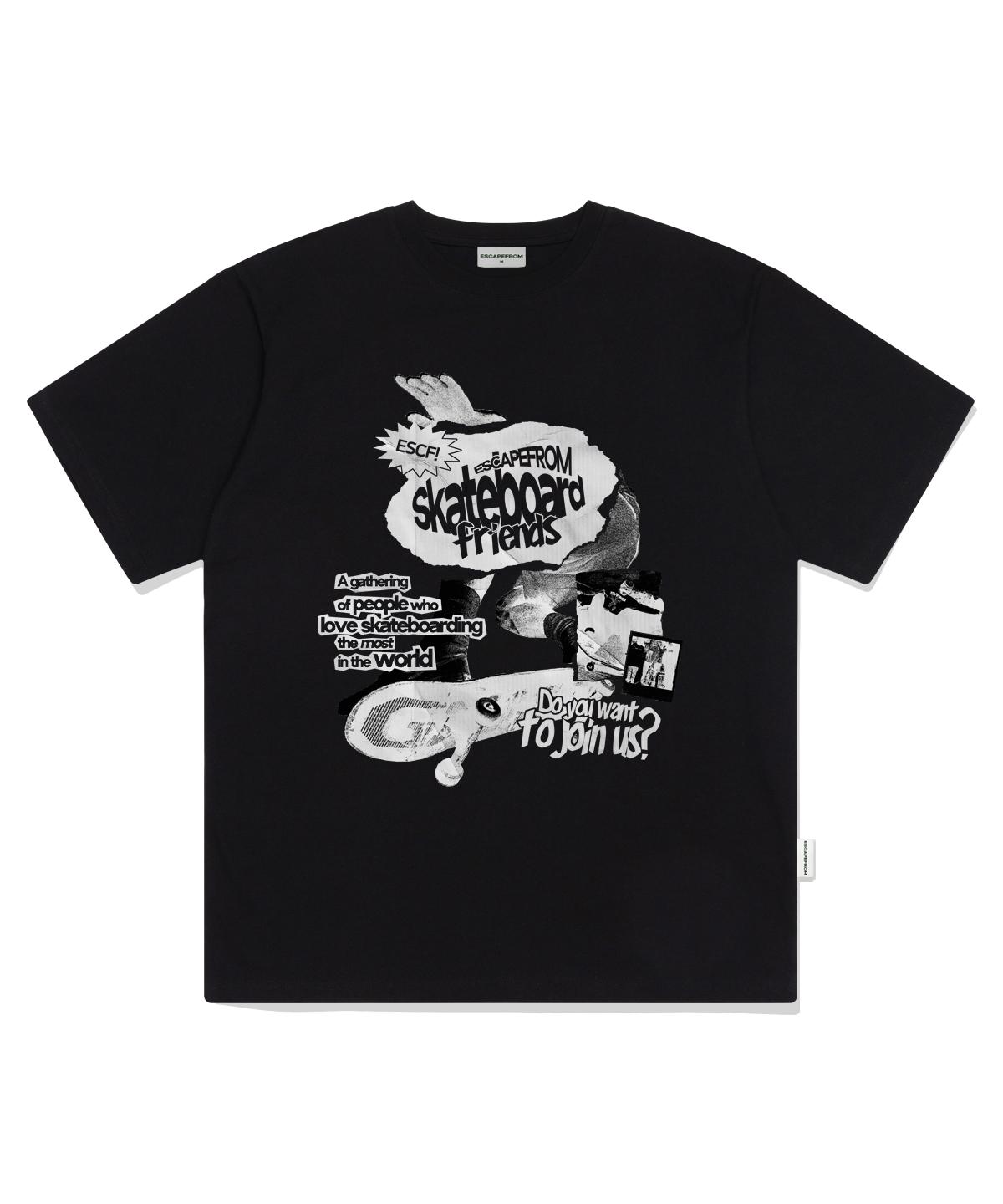 Escape From Skateboarder Friends Print Oversized Short Sleeve T-Shirt Black L