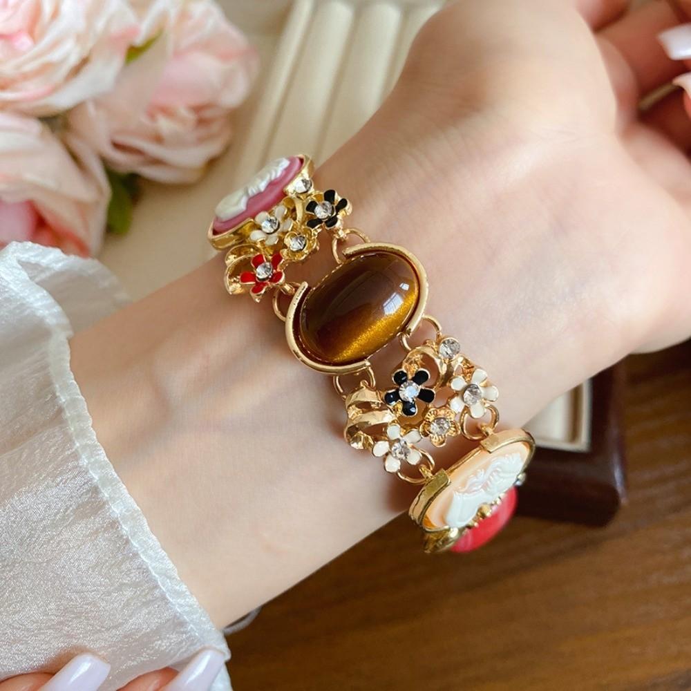 Resin Retro Enamel Bangle Flower Women's Hand Bracelet Light Luxury Baroque Bracelet  Women Girl