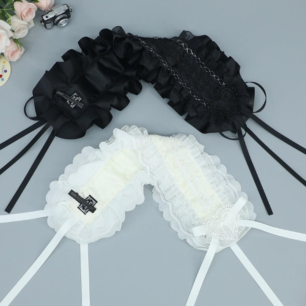 New Gothic Lolita Headband Ribbon Love Heart Cosplay Headdress Lace Ruffled with Hairpins Headwear Hair Accessories