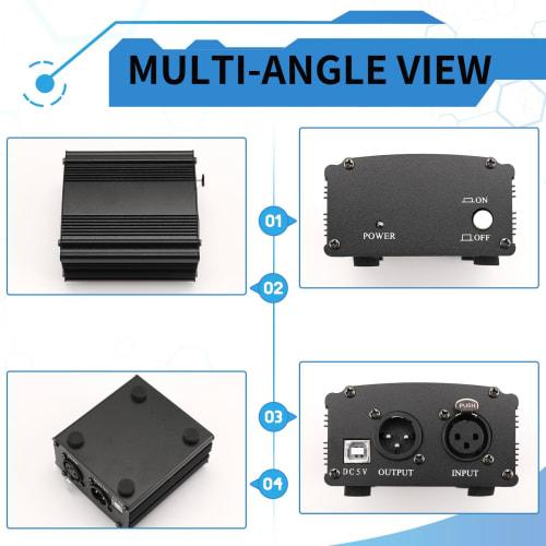 Buerjia 1-Channel 48V Phantom Power Supply with XLR 3-Pin Microphone Cable for Music Recording Equipment