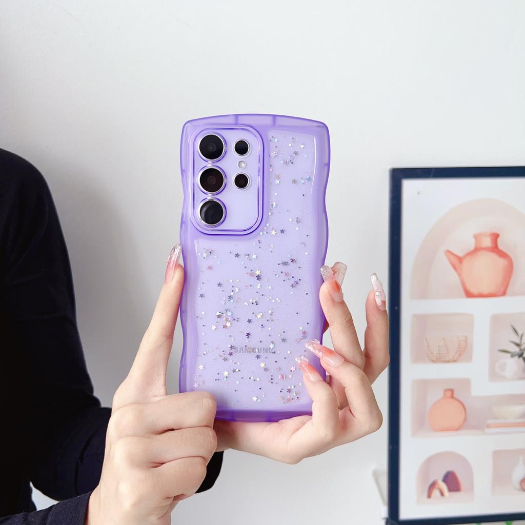 Suitable for Samsung S25 Ultra Mobile Phone Case A55 Drop Glitter Powder S24FE Wavy Pattern A35 Protective Case