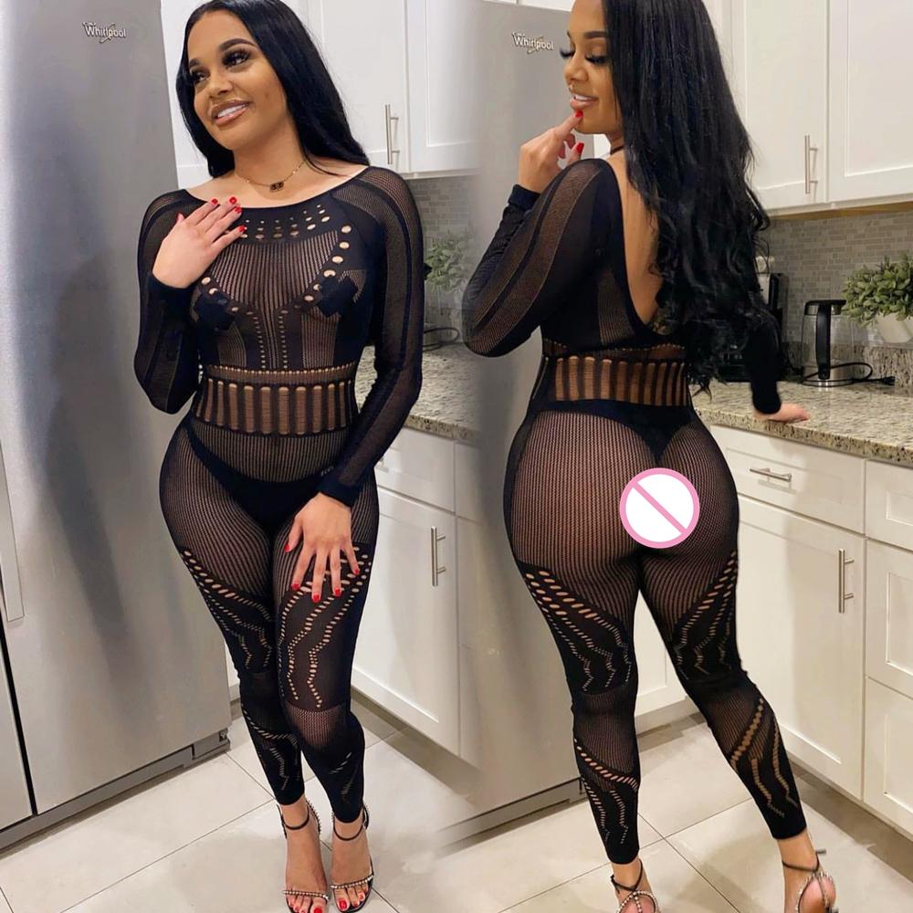 Pantyhose Erotic Costumes Crotchless Bodysuits Transparent Bodystocking For Sex Bold Body Suit Open Crotch Sexy Fishnet Lingerie