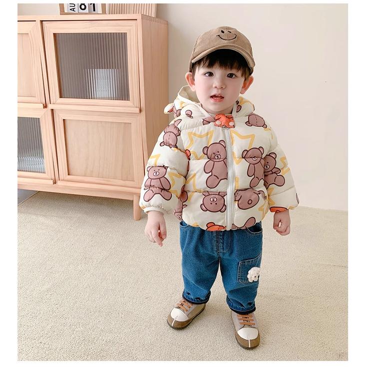 fashion boys' warm cotton-padded clothes korean winter baby boy thickened short cotton-padded hooded jacket children's autumn cute cartoon print coats