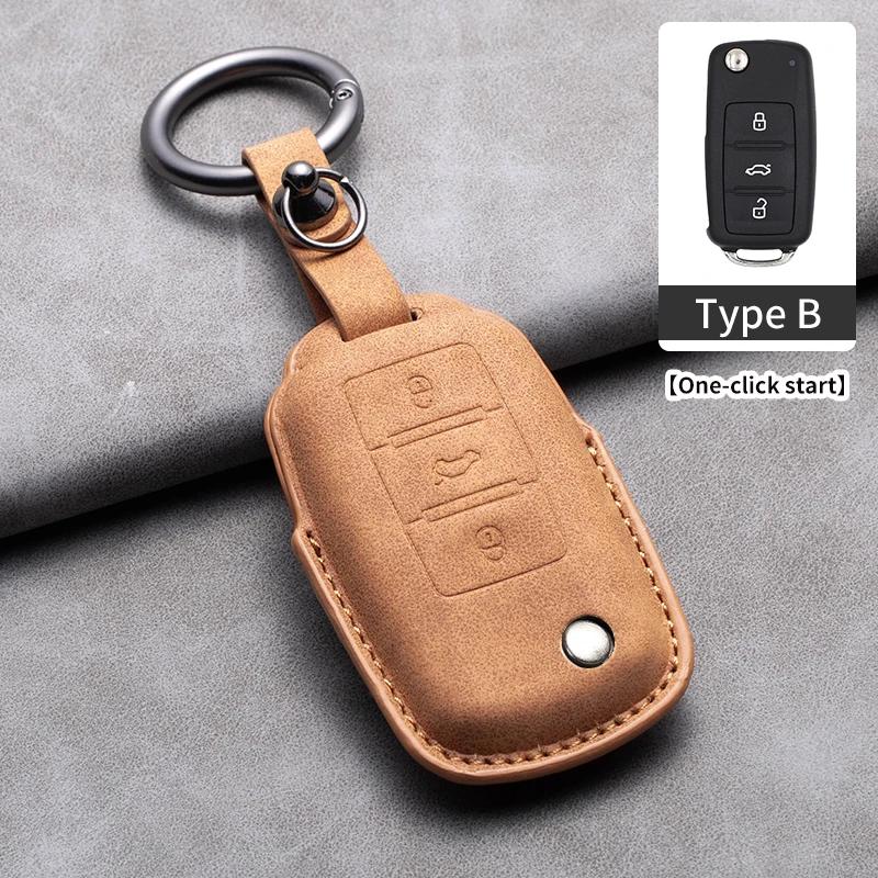 Styling Mouldings Sheepskin Leather Car Key Case Cover Fob For Volkswagen Polo VW Magotan Passat B8 TIGUAN MK2 Golf 8 2020 Car A