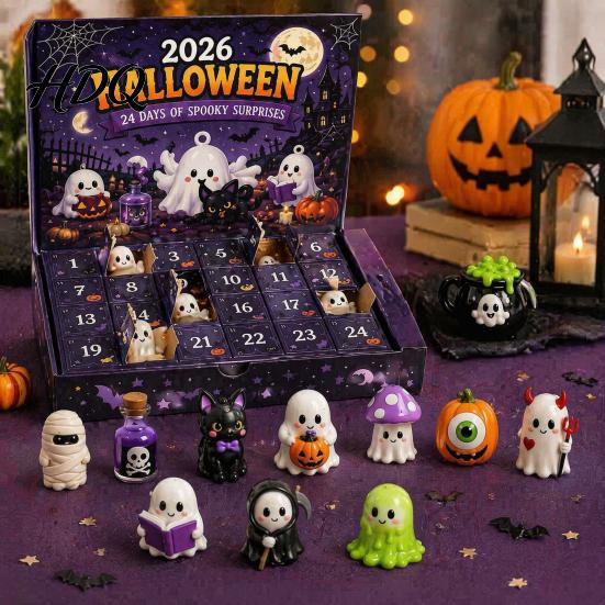 Creepy Countdown to Halloween Advent Calendar with 24 Horror Figures Mini Cute Ghost Day Toy Set Decorations Spooky Gift Box for Kids And Collectors