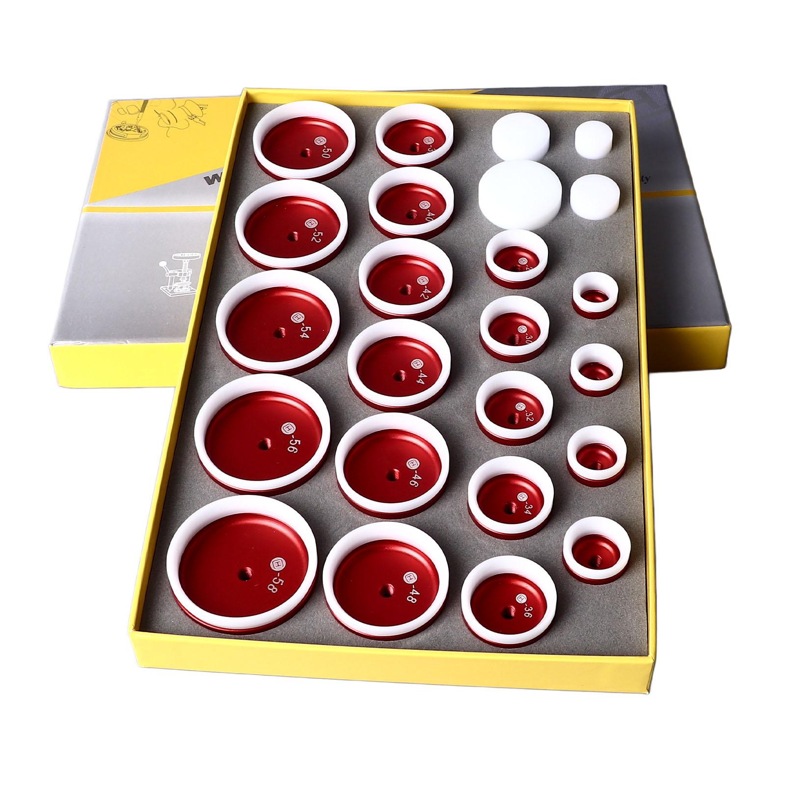 

Набор инструментов для пресса для часов 24 матрицы Ремонтный комплект Профессиональный Предотвращает царапины Металлический инструмент для пресса задней крышки часов