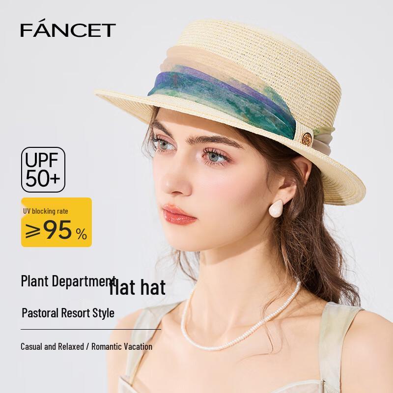 FANCET Elegant Organza Flat-Top Beach Hat 57cm