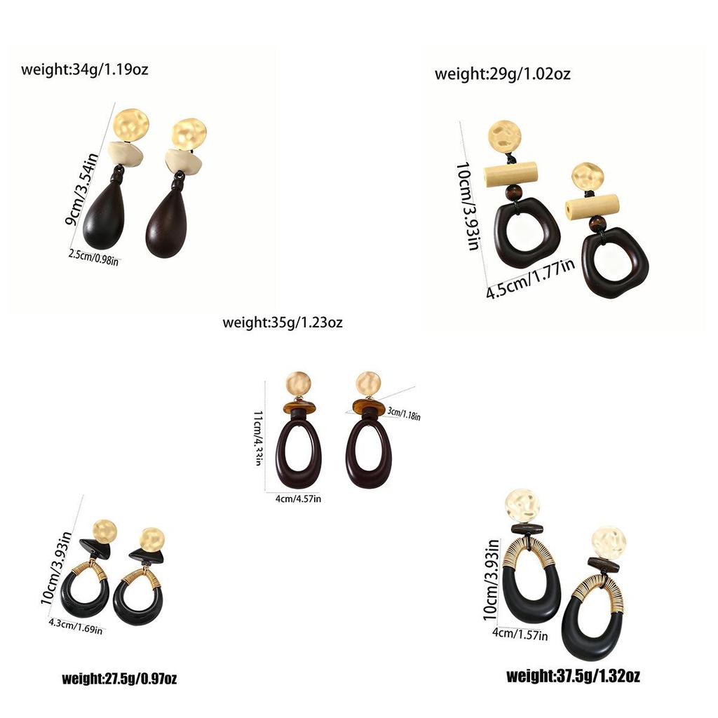 Bohemian Geometric Resin and Metal Oval Earrings with Rope Detail for Women