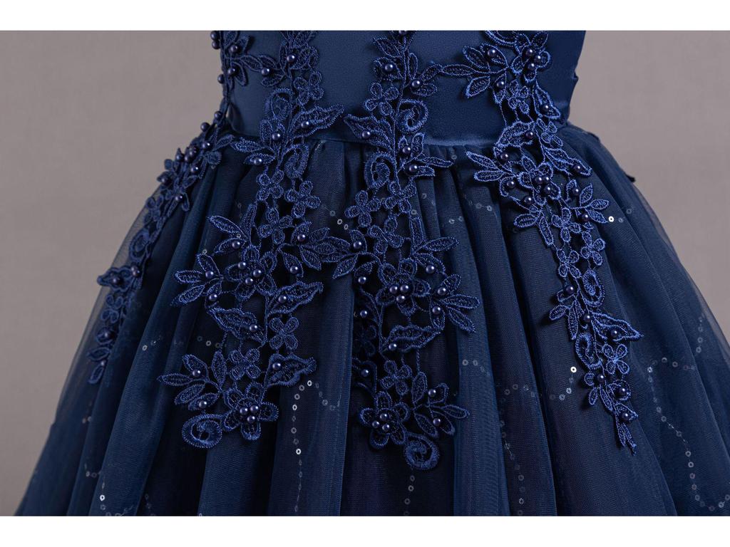 Girls' Sequin Sleeveless Flower Girl Princess Ball Gown Wedding Dress