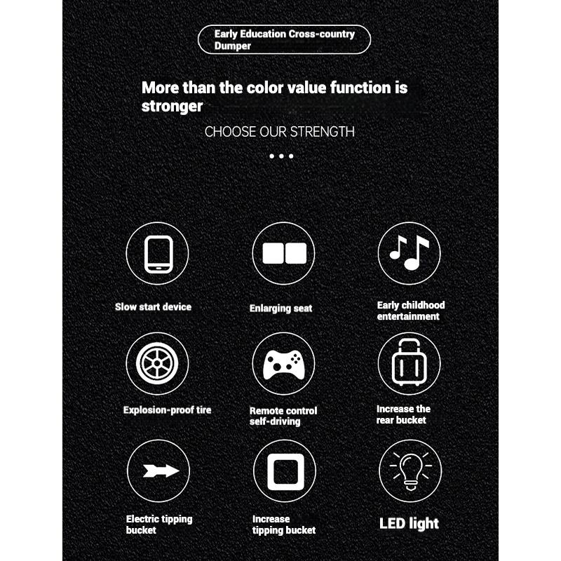 Dětský elektrický čtyřkolový terénní kočárek na dálkové ovládání s dvoupohonem a Bluetooth Music LED Lights