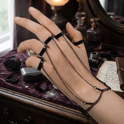 Abnehmbares Punk-Armbandring Gothic-Fingerkette Trendiges Handgelenkarmbandring Paar Set