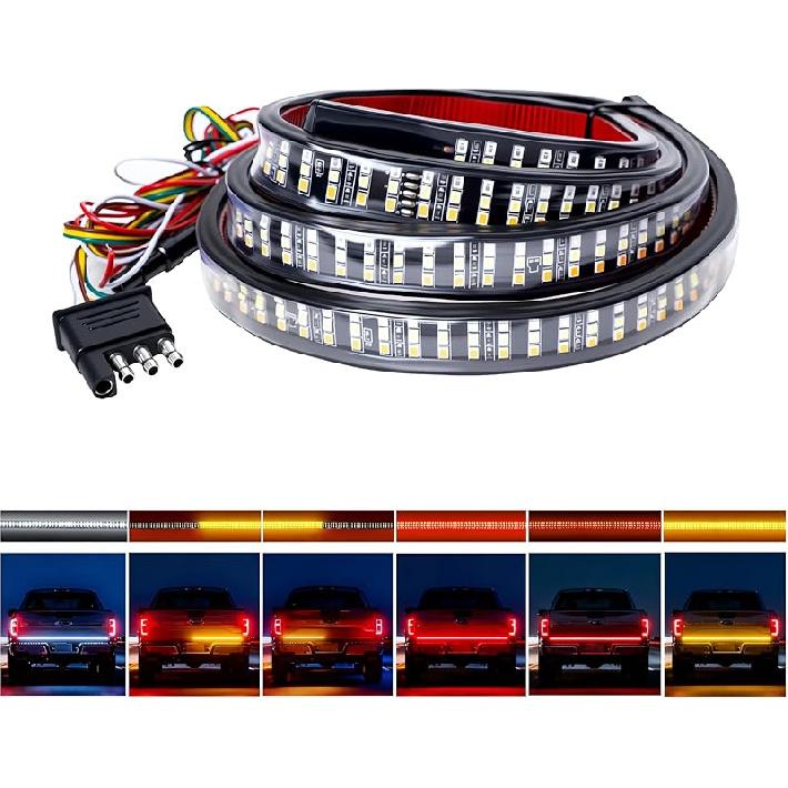 60" Truck Tailgate Light Bar - 432 LED Triple Row Strip With Red Brake/White Reverse/Yellow Turn Signals, Sequential & Strobe Effects, Waterproof