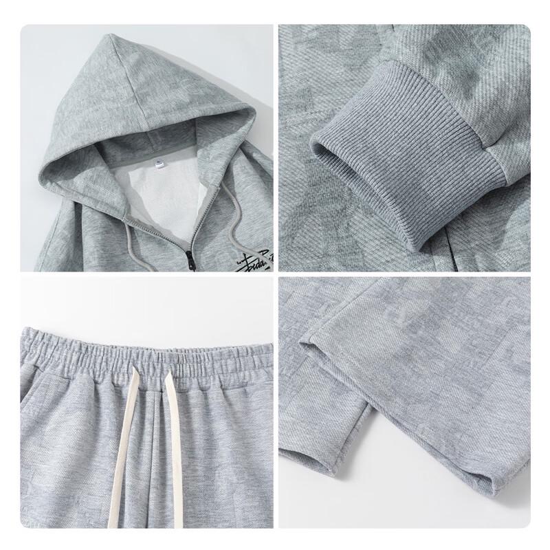 PLAYFOX Men's Hooded Jacquard Cardigan and Casual Pants Two-Piece Set