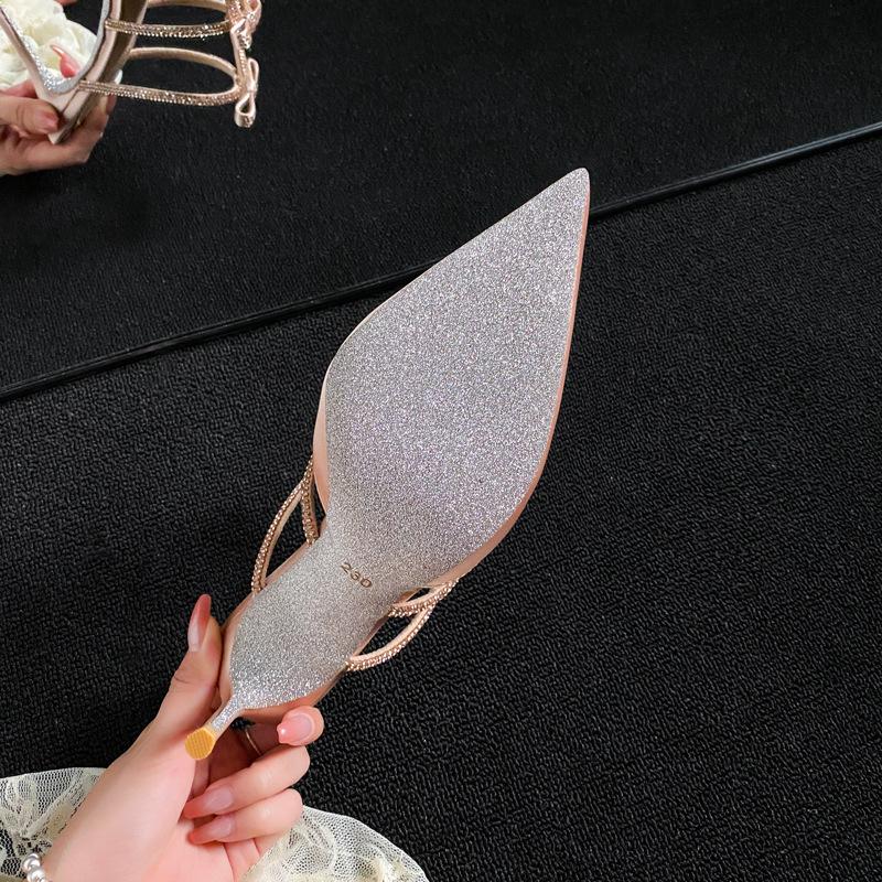 Fashion Luxury Rhinestones Bowknot Satin Women Pumps Elegant Pointed toe Mary Janes Thin High heels Mules Fashion Party Wedding Shoes